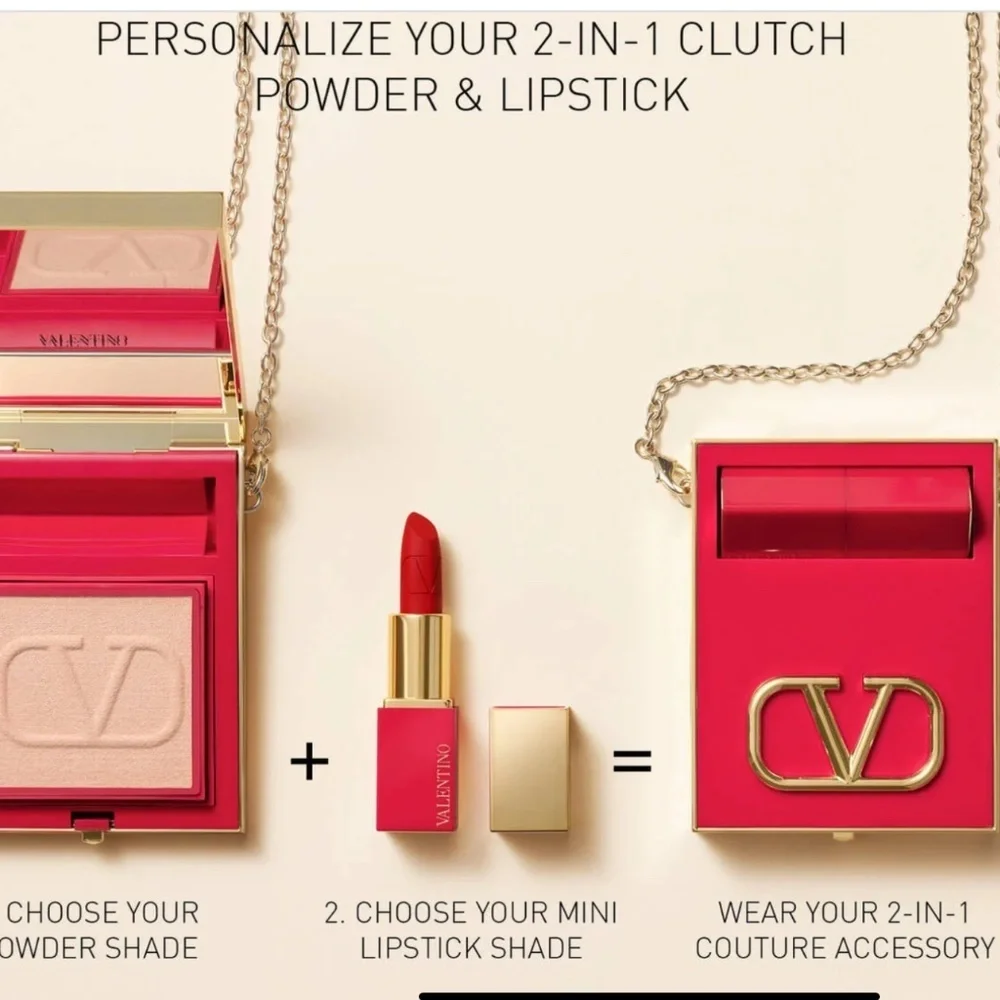 NWT VALENTINO VALENTINO Go-Clutch Refillable Compact Powder and Mini Lipstick Se